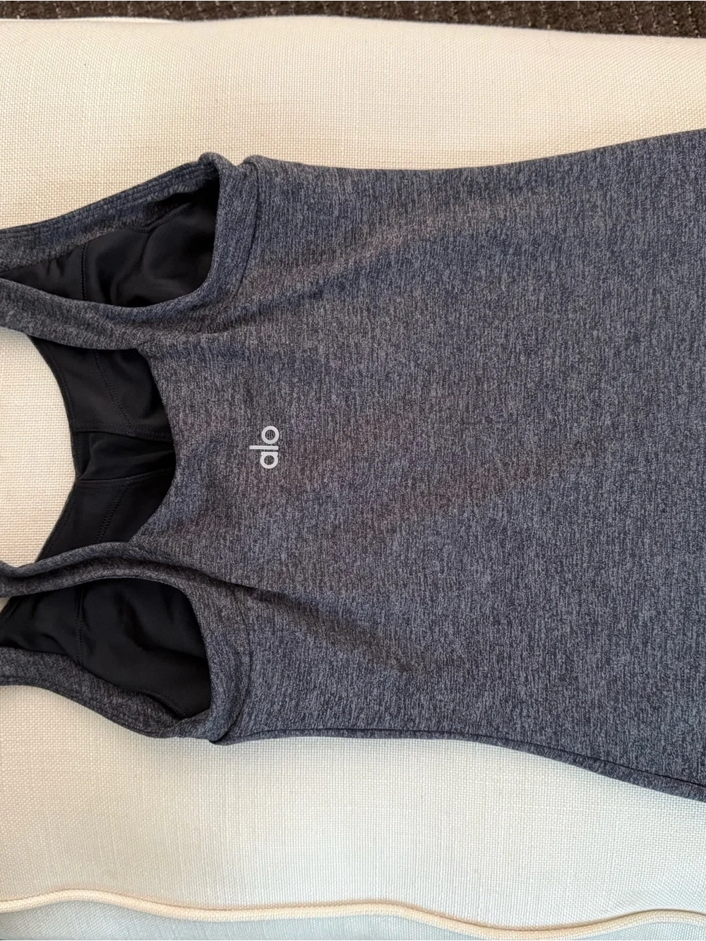 Alo Yoga Alosoft Heather Charcoal Tank Top with shelf bra